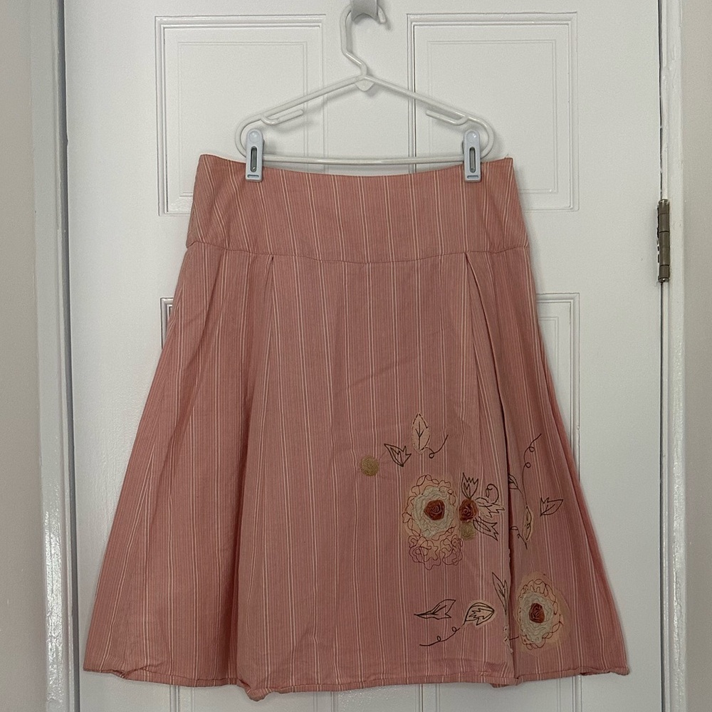 Pink Cottagecore Embroidered A-Line Skirt